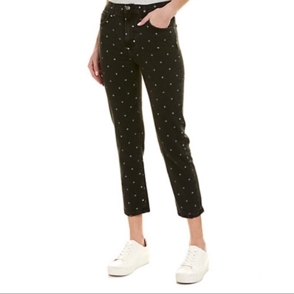 Current/Elliott Black Polka Dot High Rise Vintage Cropped Hem Jeans